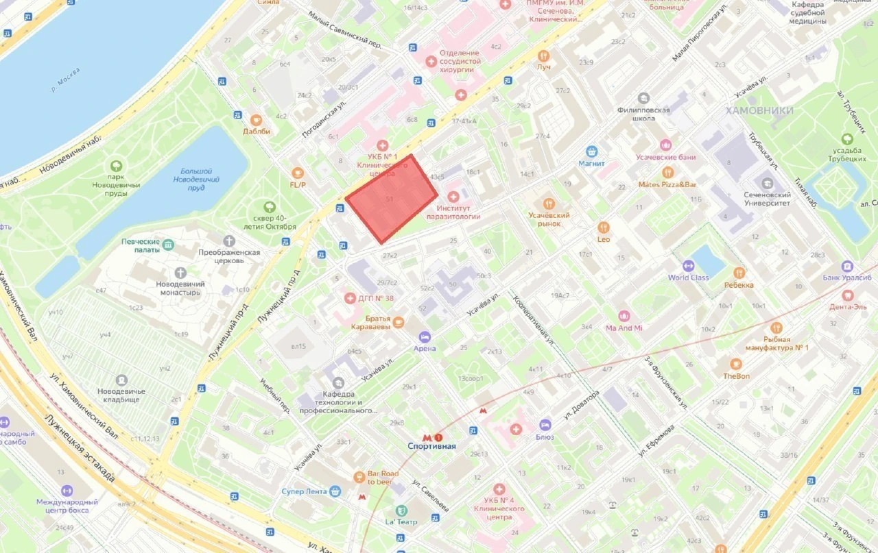 Предоставленная схема расположения участка на Большой Пироговской, 51 в Хамовниках